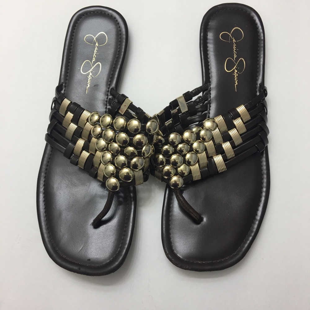 Jessica Simpson Brown Thong Sandal w/Gold Detail